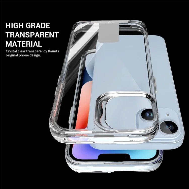 For iPhone 14 Plus Aluminum Alloy Kickstand Phone Case Transparent TPU+PC Cover - Transparent