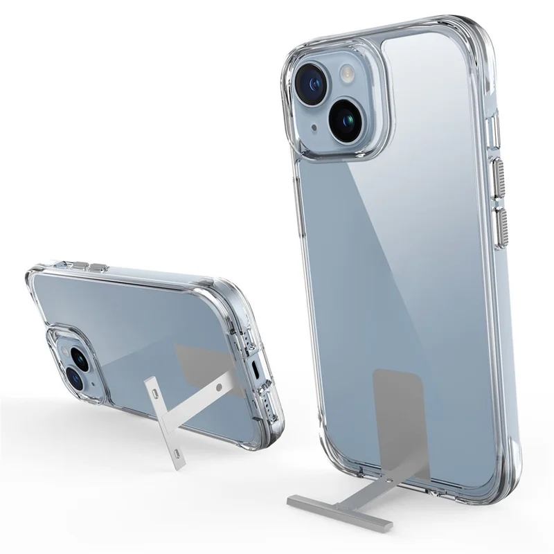Transparent Phone Case for iPhone 15 , Kickstand TPU+PC Anti-drop Cover - Transparent