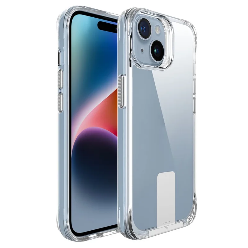 Transparent Phone Case for iPhone 15 , Kickstand TPU+PC Anti-drop Cover - Transparent