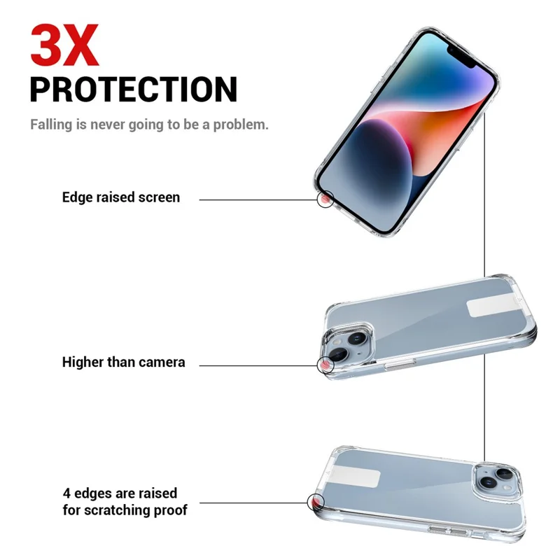 Transparent Phone Case for iPhone 15 , Kickstand TPU+PC Anti-drop Cover - Transparent