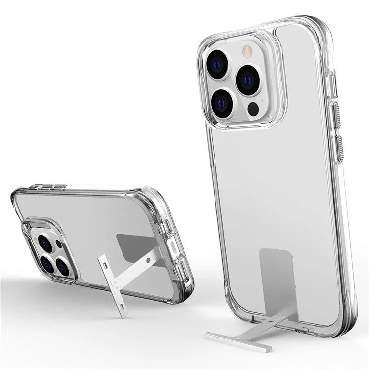Für Das Iphone 14 Pro TPU+PC Clear Phone Case Aluminium -legierungs -kickstand -telefonabdeckung - Transparent