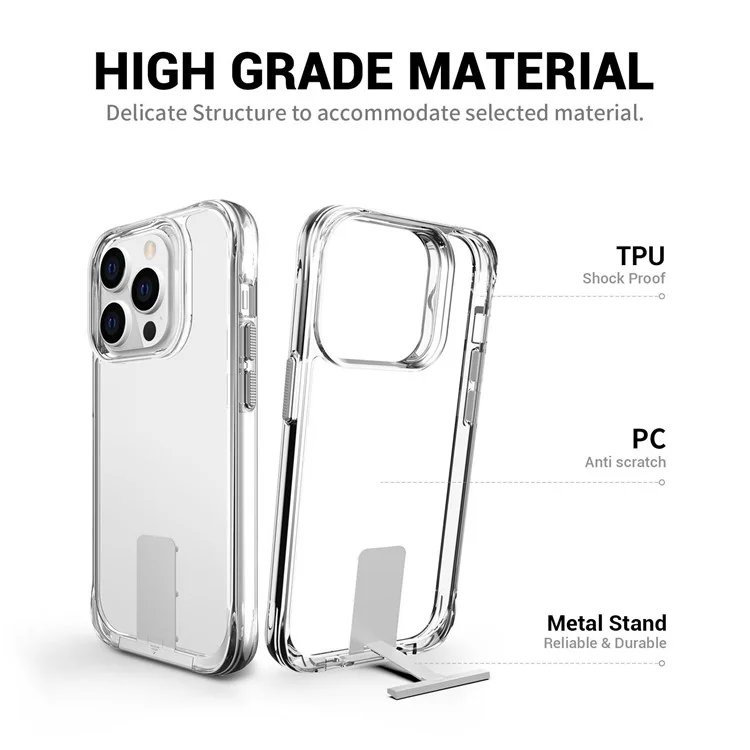 Für Das Iphone 14 Pro TPU+PC Clear Phone Case Aluminium -legierungs -kickstand -telefonabdeckung - Transparent