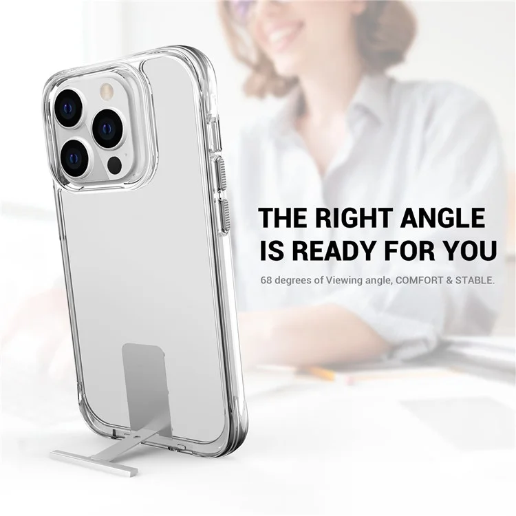 Für Das Iphone 14 Pro TPU+PC Clear Phone Case Aluminium -legierungs -kickstand -telefonabdeckung - Transparent