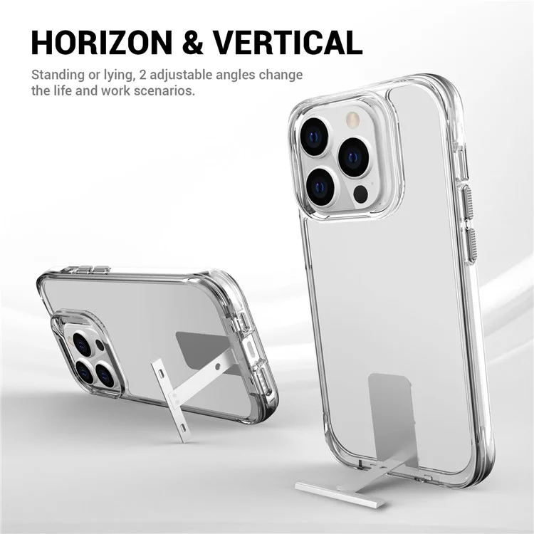 Für Das Iphone 14 Pro TPU+PC Clear Phone Case Aluminium -legierungs -kickstand -telefonabdeckung - Transparent