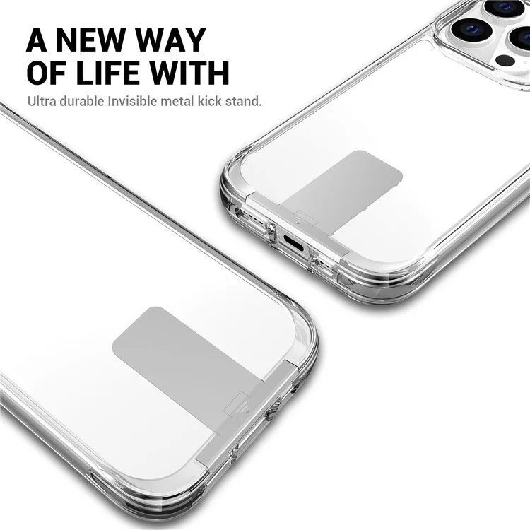 Für Das Iphone 14 Pro TPU+PC Clear Phone Case Aluminium -legierungs -kickstand -telefonabdeckung - Transparent