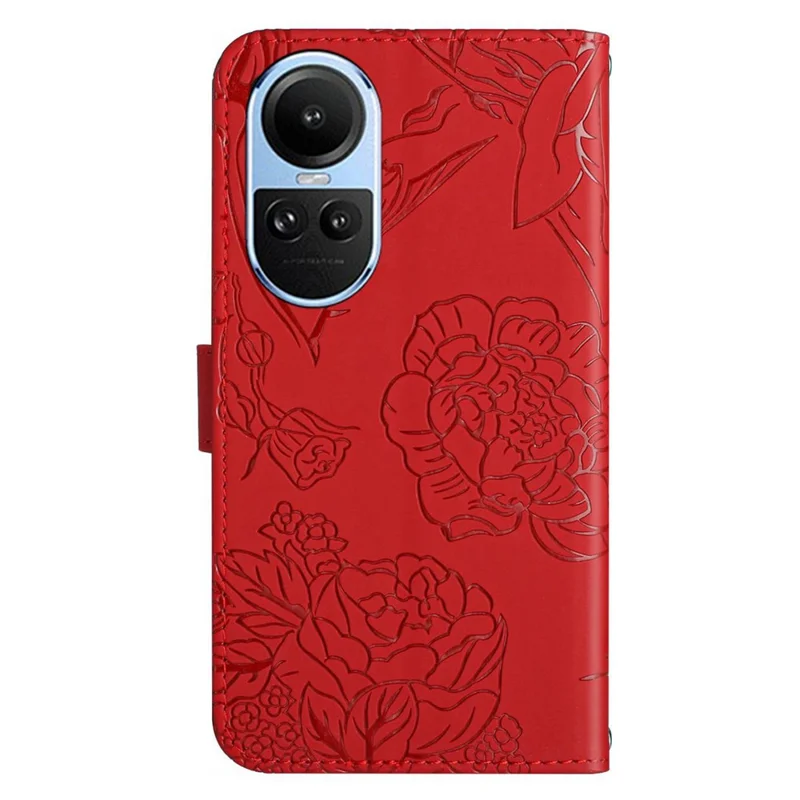 HT03 For Oppo Reno10 Pro 5G (Global) / Reno10 5G (Global) Stand Phone Cover Imprinted Leather Wallet Case with Shoulder Strap - Red