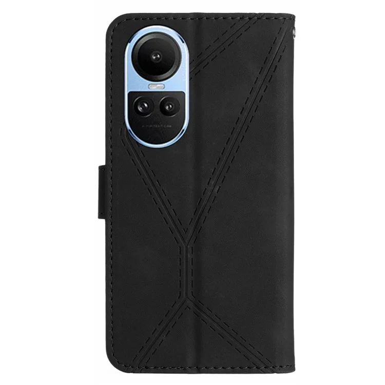 HT05 Pour Oppo Reno10 Pro 5G (Global) / Reno10 5G (Global) Étui en cuir touch Skin Imprimed Line Stand Wallet Phone Cover - Noir