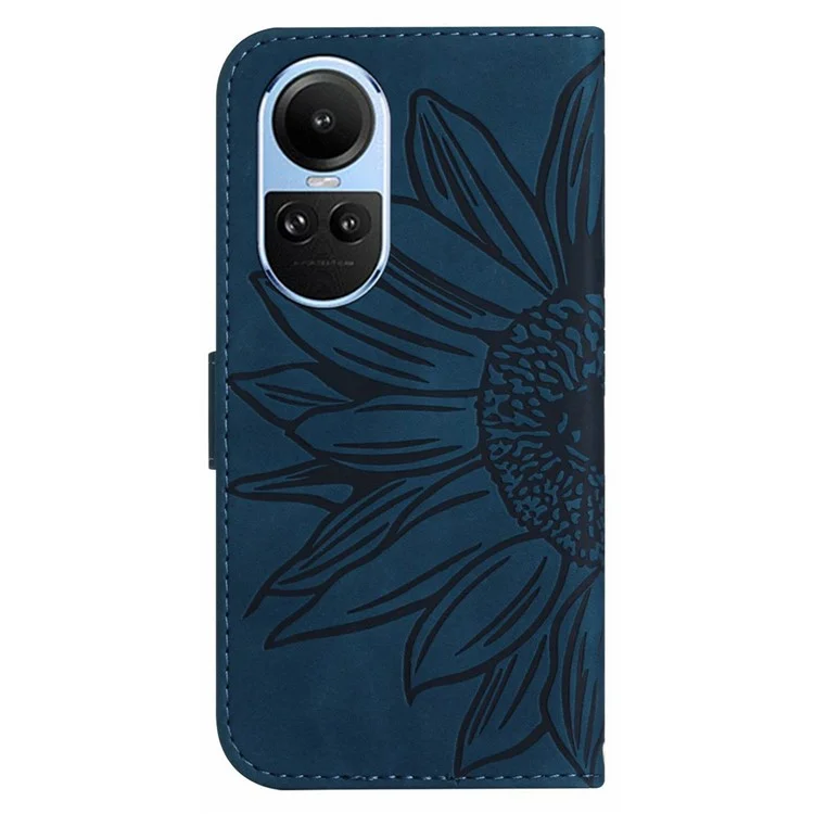 HT04 Para Oppo Reno10 Pro 5G (Global) / Reno10 5G (Global) Funda de Teléfono de Cuero con Soporte y Correa para el Hombro - Azul Oscuro