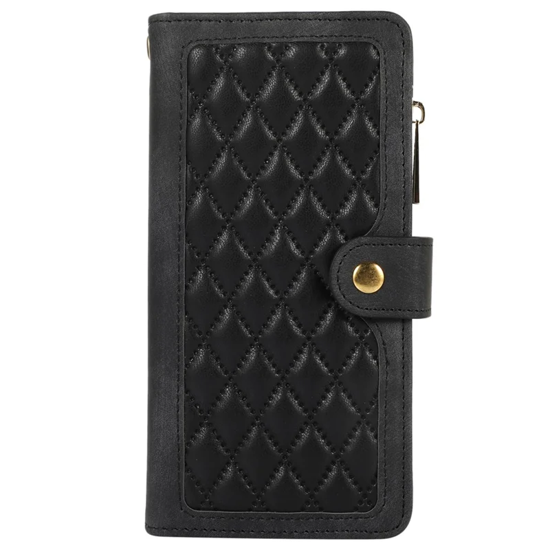 Pour iPhone 15 Pro Housse de téléphone à poche à fermeture éclair Fentes pour cartes multiples Style de soudure Étui en cuir PU - Noir
