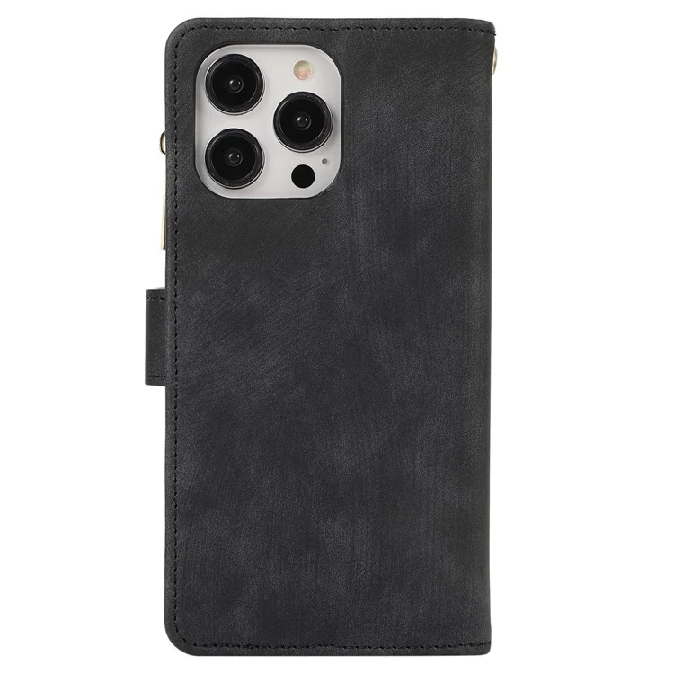 Pour iPhone 15 Pro Housse de téléphone à poche à fermeture éclair Fentes pour cartes multiples Style de soudure Étui en cuir PU - Noir