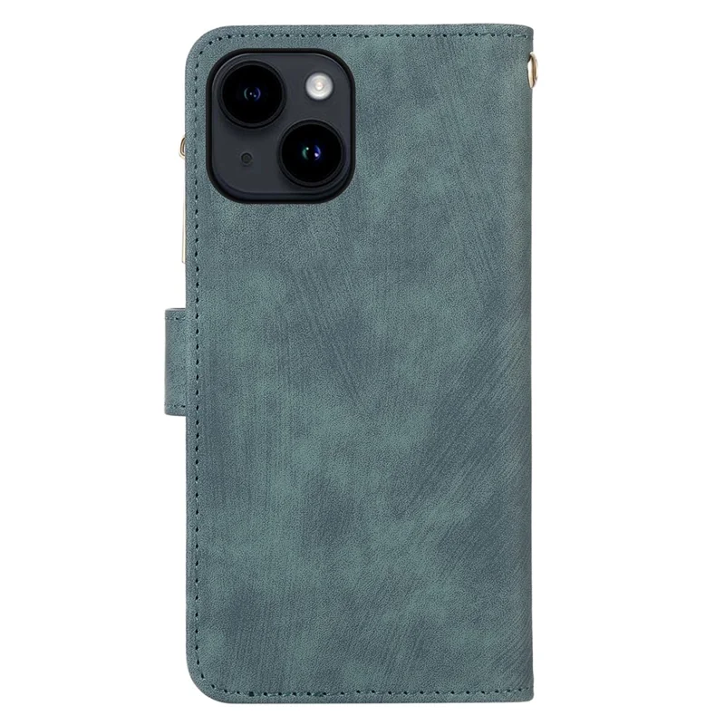 For iPhone 15 Zipper Pocket Phone Shell Splicing Style PU Leather Case Phone Cover with Multiple Card Slots - Green