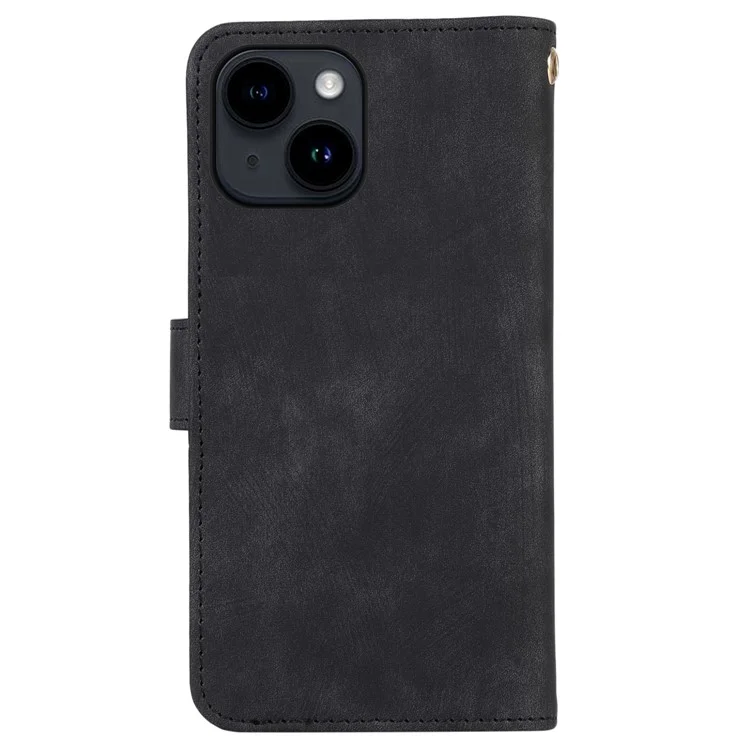 Pour iPhone 15 Plus Splicing Style PU Leather Case Zipper Pocket Rhombus Phone Cover with Multiple Card Slots - Noir