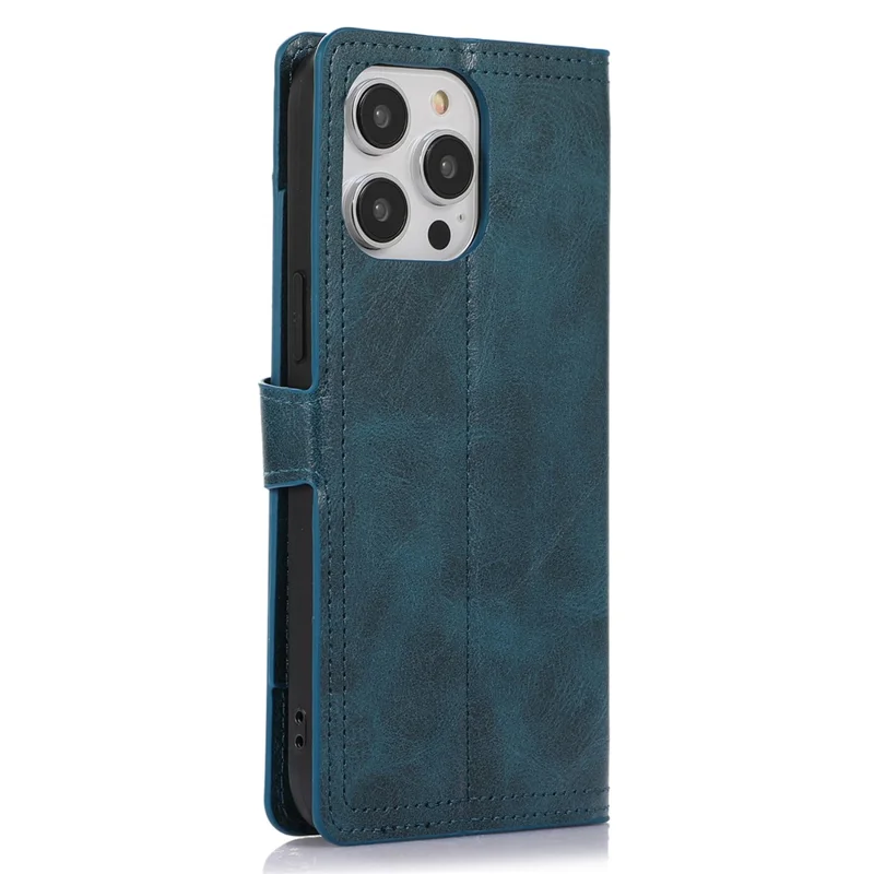 For iPhone 15 Pro Max Wallet Drop-proof PU Leather Case Zipper Pocket Flip Stand Phone Cover - Blue