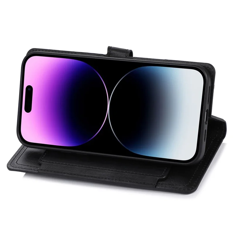 Für iPhone 15 Pro Stoßfeste PU-Leder-Hülle Brieftasche Reißverschlusstaschen Flip-Ständer Handyhülle - Schwarz