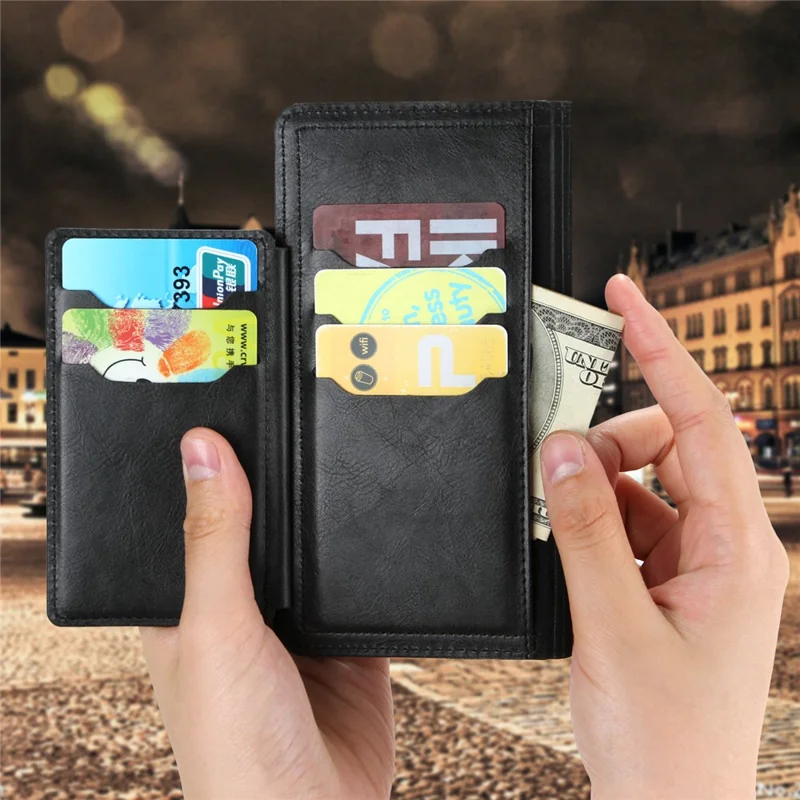 Für iPhone 15 Pro Stoßfeste PU-Leder-Hülle Brieftasche Reißverschlusstaschen Flip-Ständer Handyhülle - Schwarz