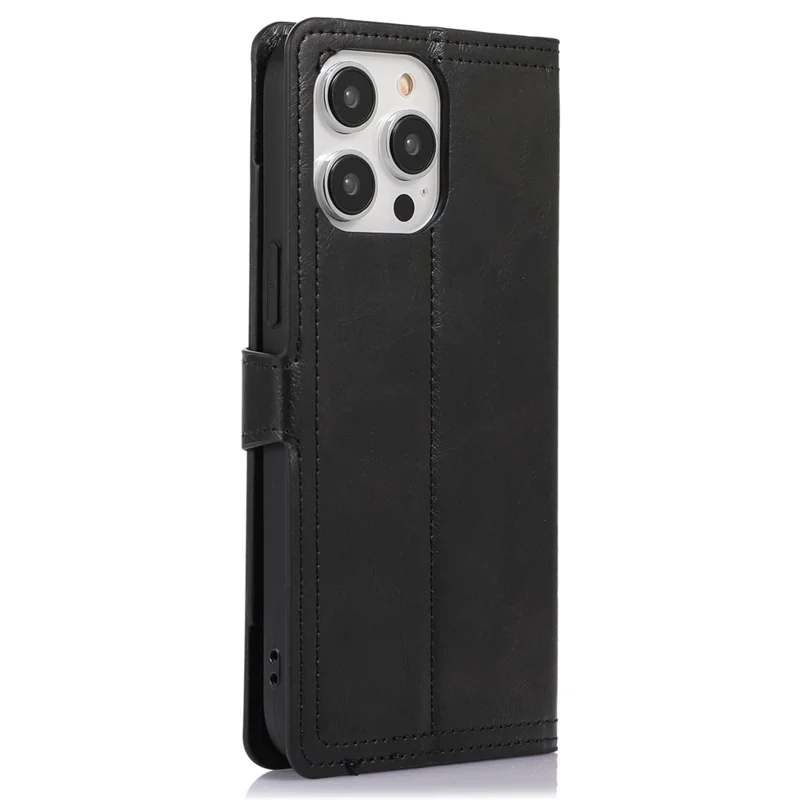 Für iPhone 15 Pro Stoßfeste PU-Leder-Hülle Brieftasche Reißverschlusstaschen Flip-Ständer Handyhülle - Schwarz