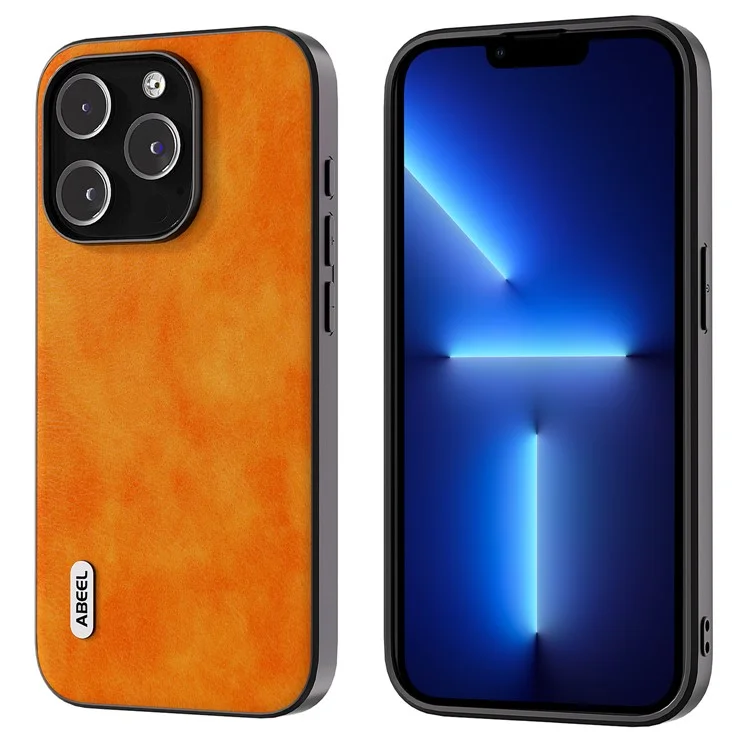 ABEEL For iPhone 13 Pro Max 6.7 inch Drop-Proof Phone Case Litchi Texture PU Leather Coated TPU Cover - Orange