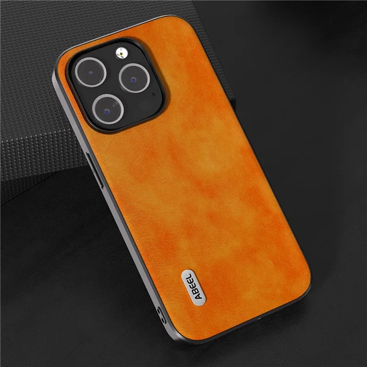 ABEEL For iPhone 13 Pro Max 6.7 inch Drop-Proof Phone Case Litchi Texture PU Leather Coated TPU Cover - Orange