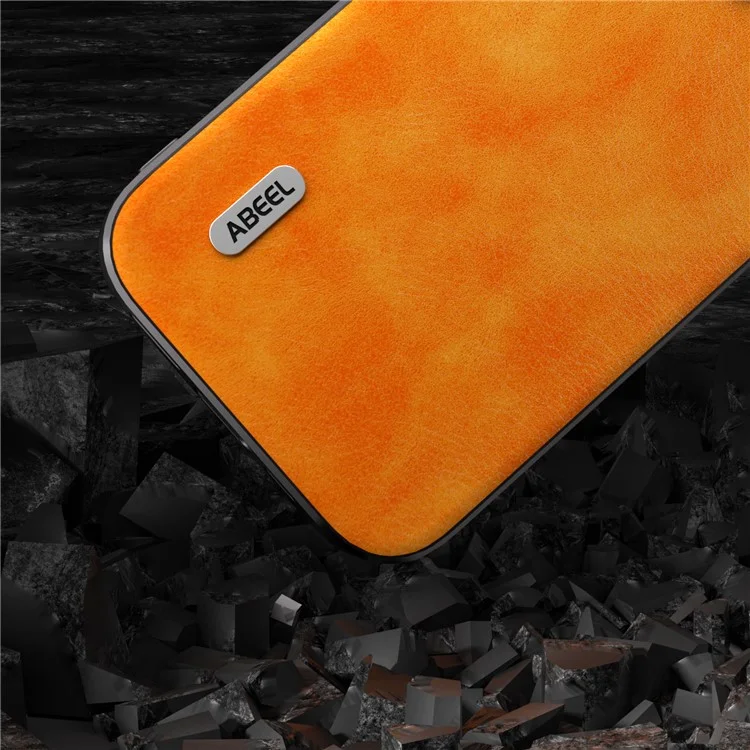ABEEL For iPhone 13 Pro Max 6.7 inch Drop-Proof Phone Case Litchi Texture PU Leather Coated TPU Cover - Orange