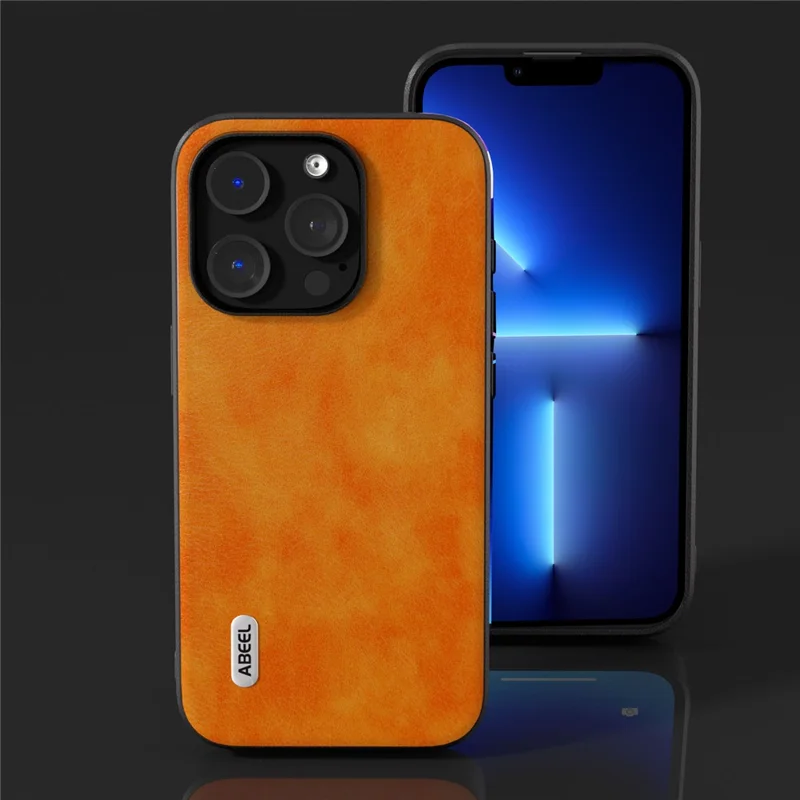 ABEEL For iPhone 13 Pro Max 6.7 inch Drop-Proof Phone Case Litchi Texture PU Leather Coated TPU Cover - Orange