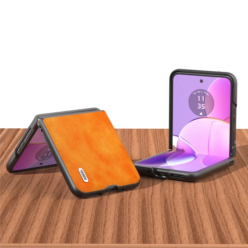 ABEEL Phone Case for Motorola Razr 40 5G Drop-Proof Litchi Texture PU Leather Coated PC Cover - Orange