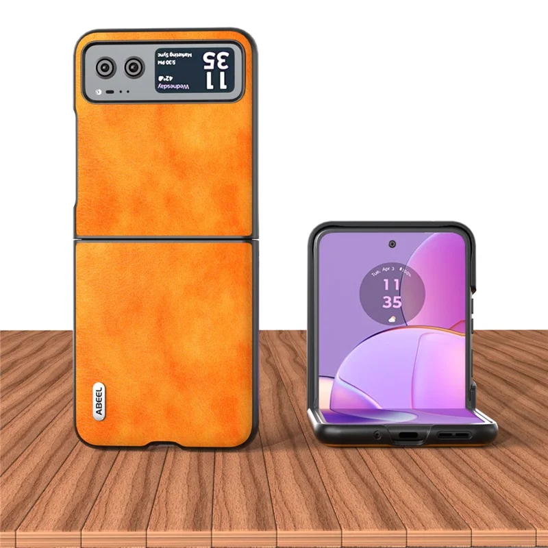 ABEEL Phone Case for Motorola Razr 40 5G Drop-Proof Litchi Texture PU Leather Coated PC Cover - Orange
