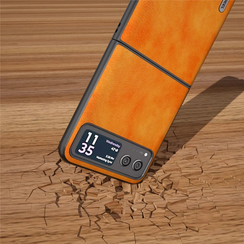 ABEEL Phone Case for Motorola Razr 40 5G Drop-Proof Litchi Texture PU Leather Coated PC Cover - Orange