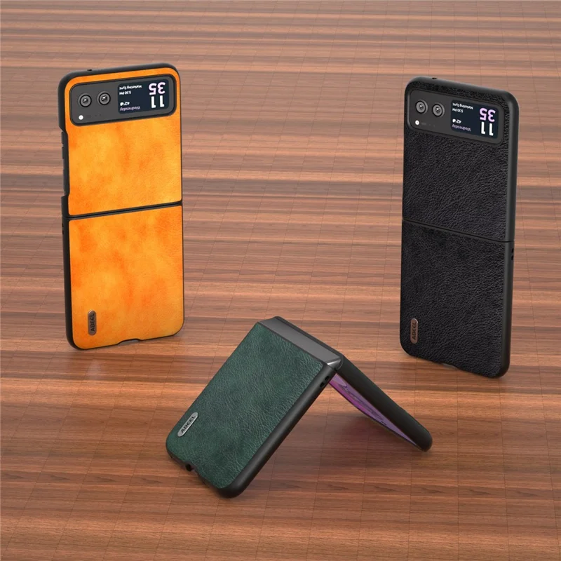 ABEEL Phone Case for Motorola Razr 40 5G Drop-Proof Litchi Texture PU Leather Coated PC Cover - Orange