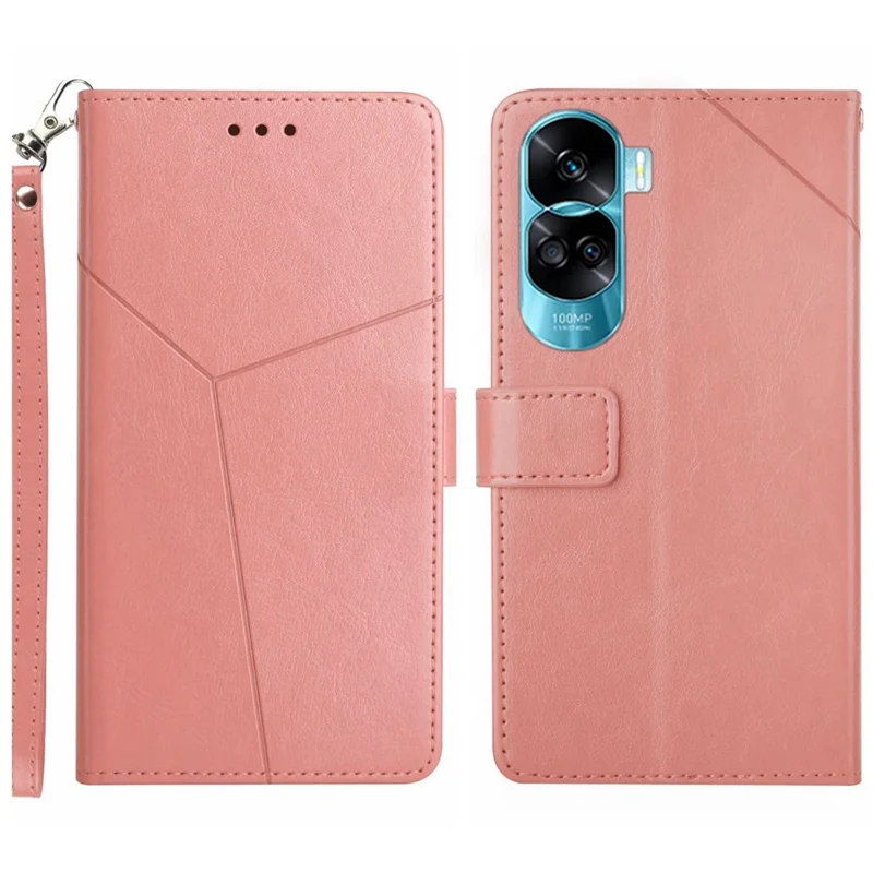 Capa de Couro PU HT01 para Honor 90 Lite 5G / X50i 5G, Carteira em Formato de Y, Caso de Telefone Estampado - Rosa