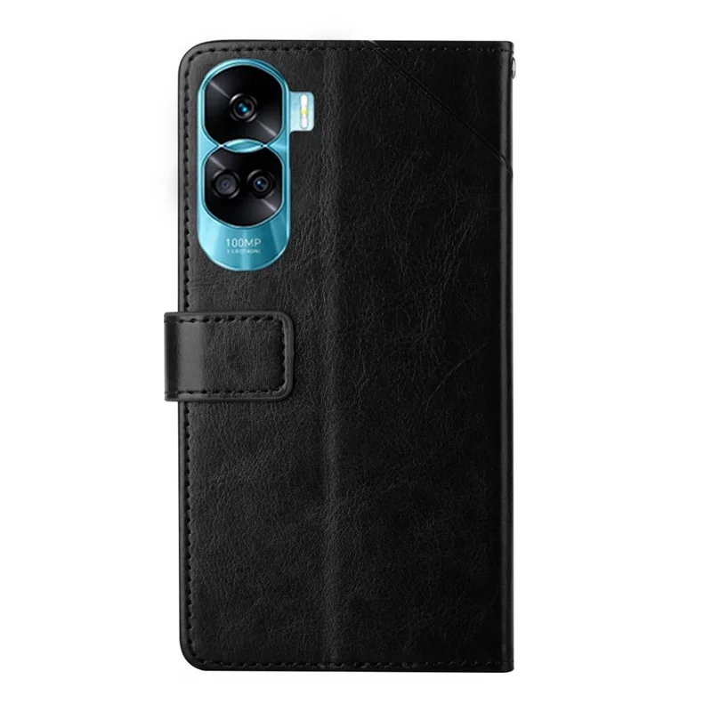 HT01 PU Leather Cover per Honor 90 Lite 5G / X50i 5G, Portafoglio a Libro con Linee a Y Stampate, Cover Telefonica - Nero