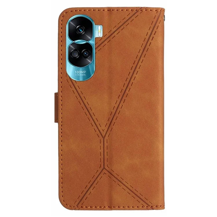 HT05 For Honor 90 Lite 5G / X50i 5G Wallet Leather Phone Case Skin-touch Imprinted Line Stand Cover - Braun
