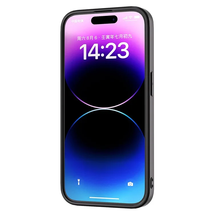 ABEEL Carcasa trasera para iPhone 15 Pro Funda de teléfono Textura Litchi Cuero PU Revestido TPU a Prueba de Golpes - Negro