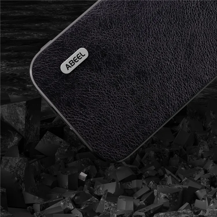 ABEEL Carcasa trasera para iPhone 15 Pro Funda de teléfono Textura Litchi Cuero PU Revestido TPU a Prueba de Golpes - Negro
