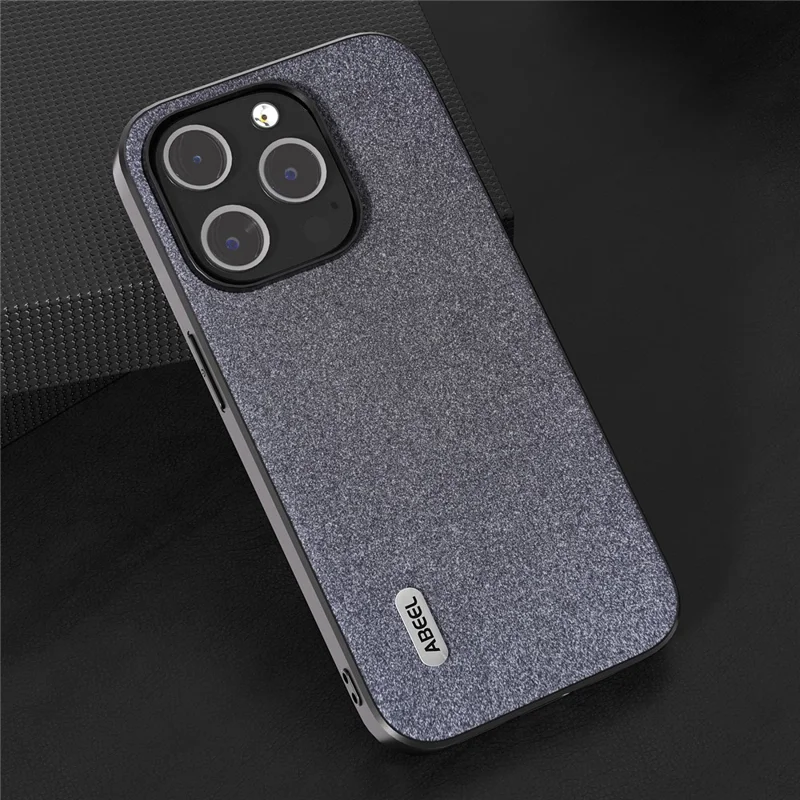 ABEEL For iPhone 15 Pro Max Glitter Drop-proof Phone Case PU Leather Coated TPU Back Cover - Black
