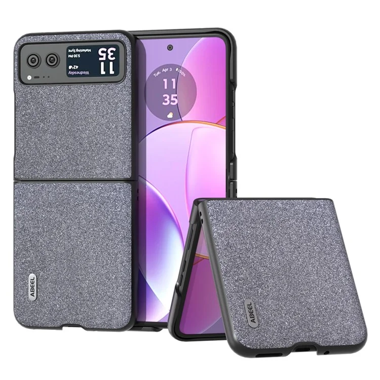 ABEEL per Motorola Razr 40 5G Custodia posteriore con glitter in pelle PU rivestita in PC antiurto - Nero
