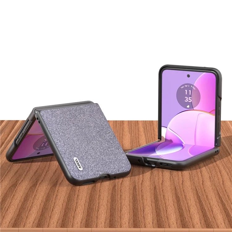 ABEEL per Motorola Razr 40 5G Custodia posteriore con glitter in pelle PU rivestita in PC antiurto - Nero