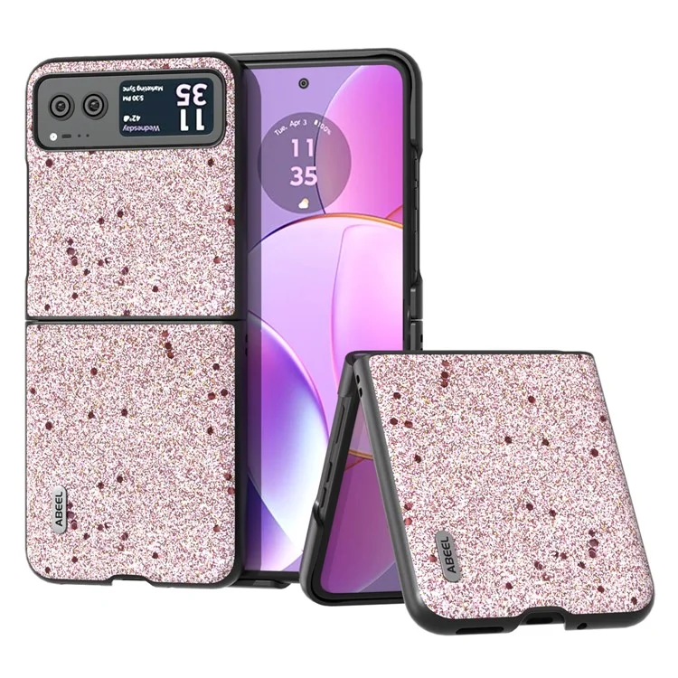 ABEEL For Motorola Razr 40 5G Glitter Back Cover PU Leather Coated PC Shockproof Phone Case - Pink