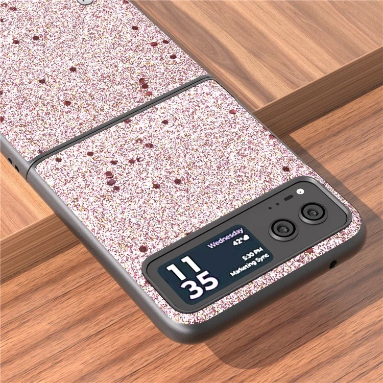 ABEEL For Motorola Razr 40 5G Glitter Back Cover PU Leather Coated PC Shockproof Phone Case - Pink