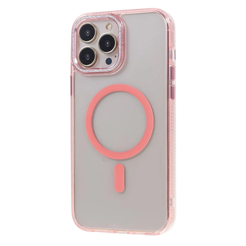 TPU+PC+Aluminum Alloy Phone Cover For iPhone 13 Pro , Compatible with MagSafe Phone Case Glittery Powder Shell - Pink