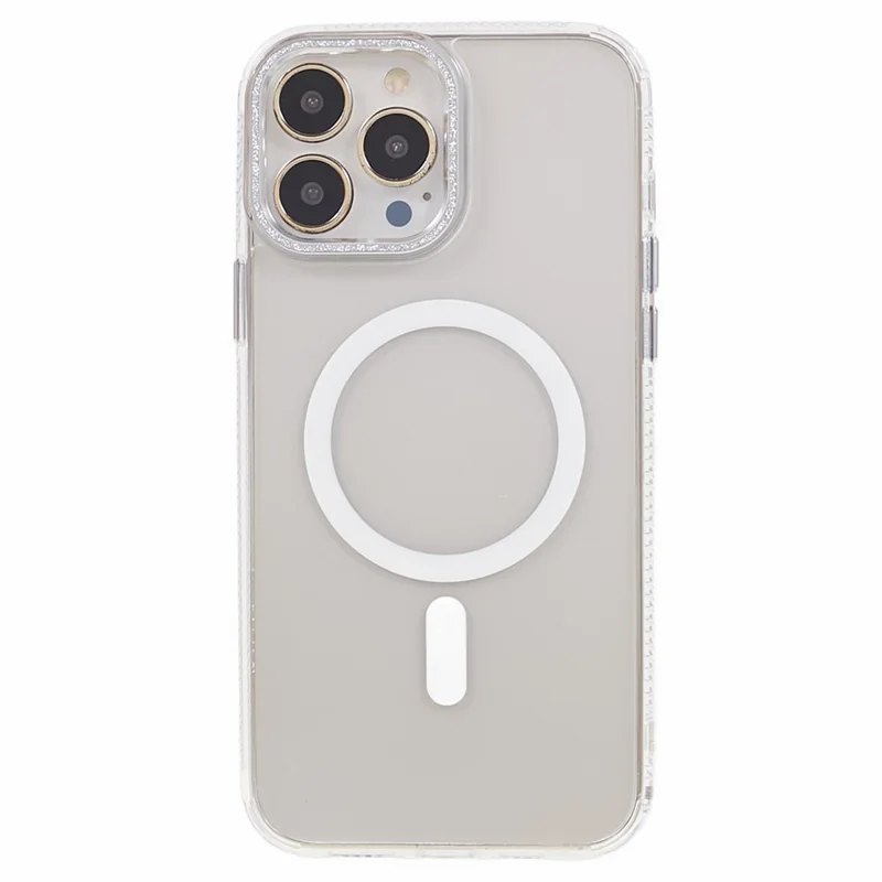 For iPhone 13 Pro Max Mobile Phone Case Built-in Magnetic Ring TPU+PC+Aluminum Alloy Cover Compatible with MagSafe - Transparent
