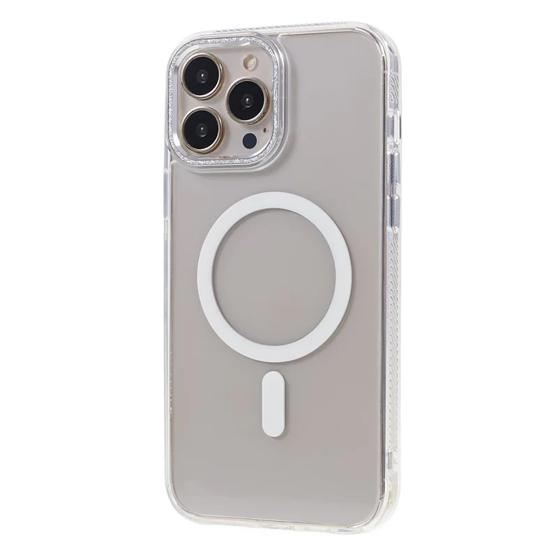 For iPhone 13 Pro Max Mobile Phone Case Built-in Magnetic Ring TPU+PC+Aluminum Alloy Cover Compatible with MagSafe - Transparent
