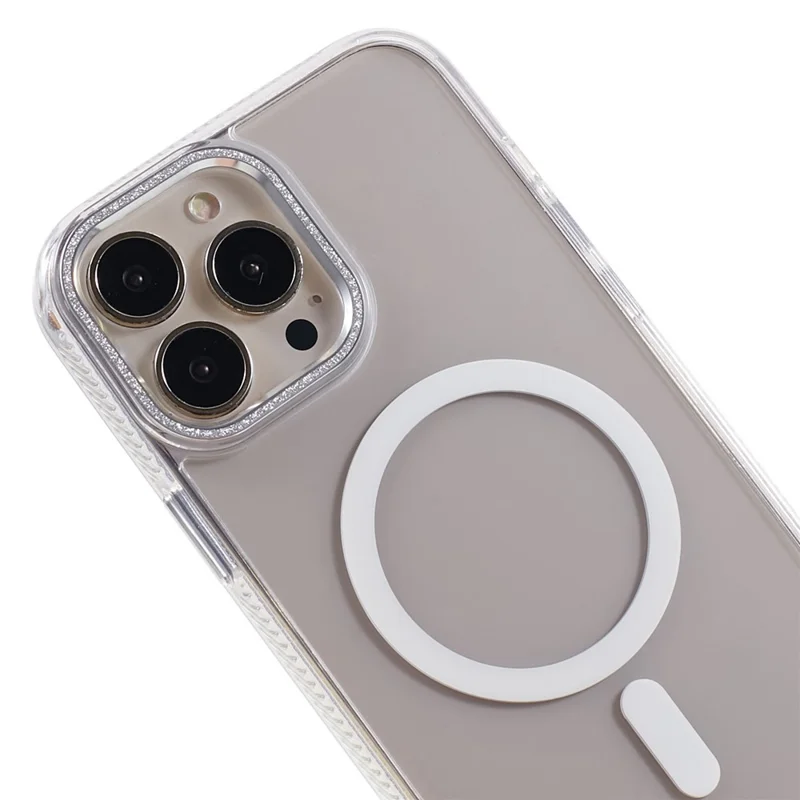 For iPhone 13 Pro Max Mobile Phone Case Built-in Magnetic Ring TPU+PC+Aluminum Alloy Cover Compatible with MagSafe - Transparent