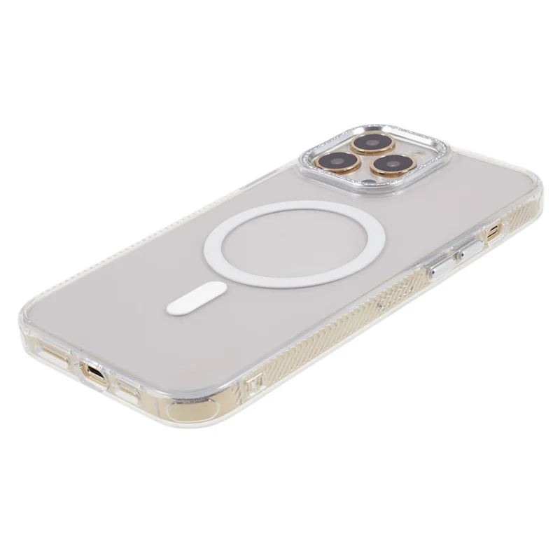 For iPhone 13 Pro Max Mobile Phone Case Built-in Magnetic Ring TPU+PC+Aluminum Alloy Cover Compatible with MagSafe - Transparent