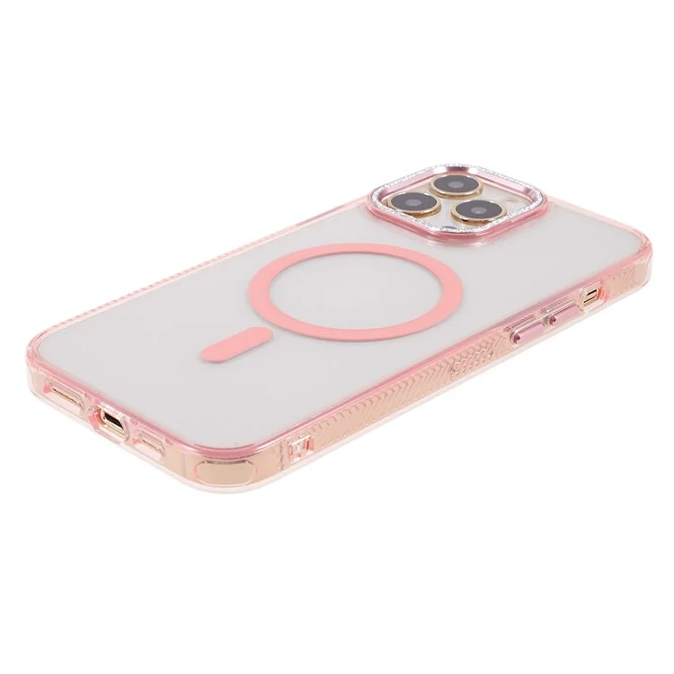 For iPhone 14 Pro Max Phone Case Compatible with MagSafe TPU+PC+Aluminum Alloy Phone Cover Glittery Powder Shell - Pink