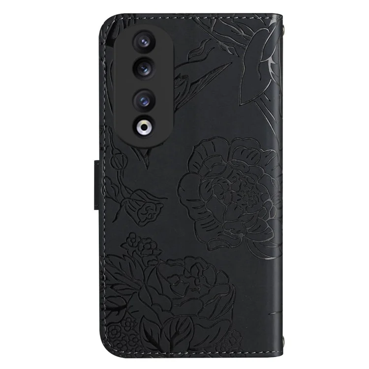 HT03 PU Leather Wallet Cover per Honor 90, custodia per telefono con supporto e tracolla - Nero