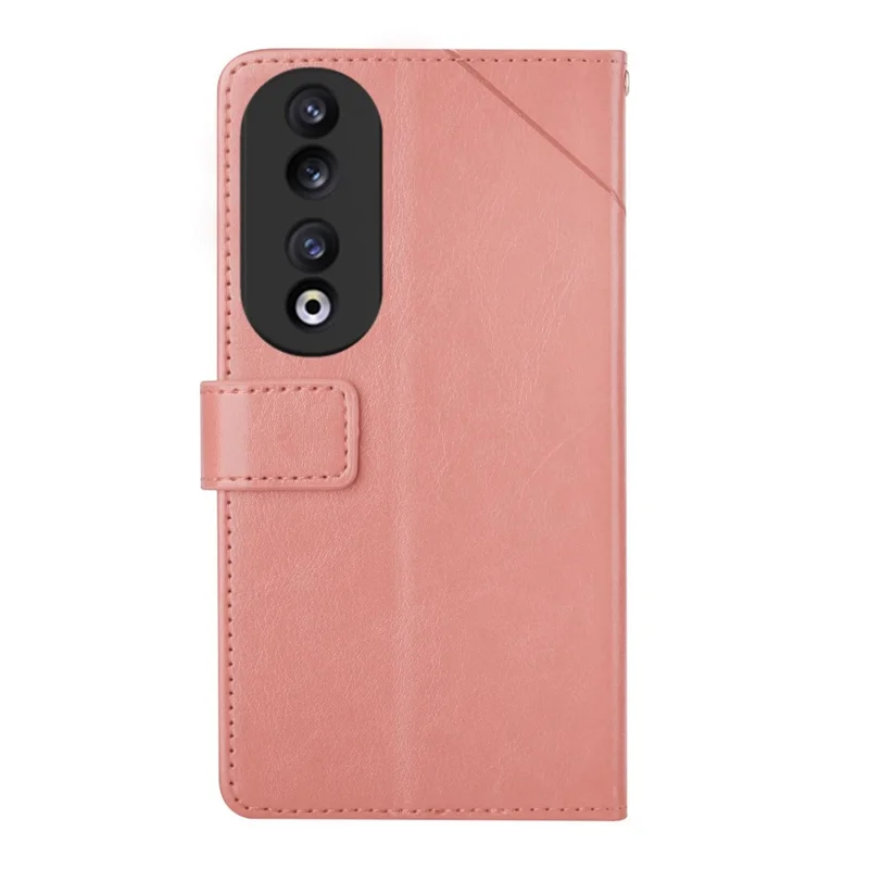 HT01 Wallet PU Leather Stand Case for Honor 90 , Y-shaped Line Imprinted Phone Cover - Pink