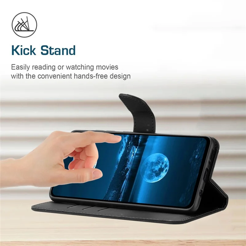 HT05 Stand-Wallet-Handyhülle für Honor 90, hautberührende PU-Leder-Prägung Linie Hülle - Schwarz