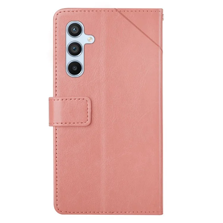 HT01 Wallet Phone Case per Samsung Galaxy A25 5G (Globale) (161,0 x 76,5 x 8,3 mm), Custodia in pelle con decorazione a linea a Y - Rosa