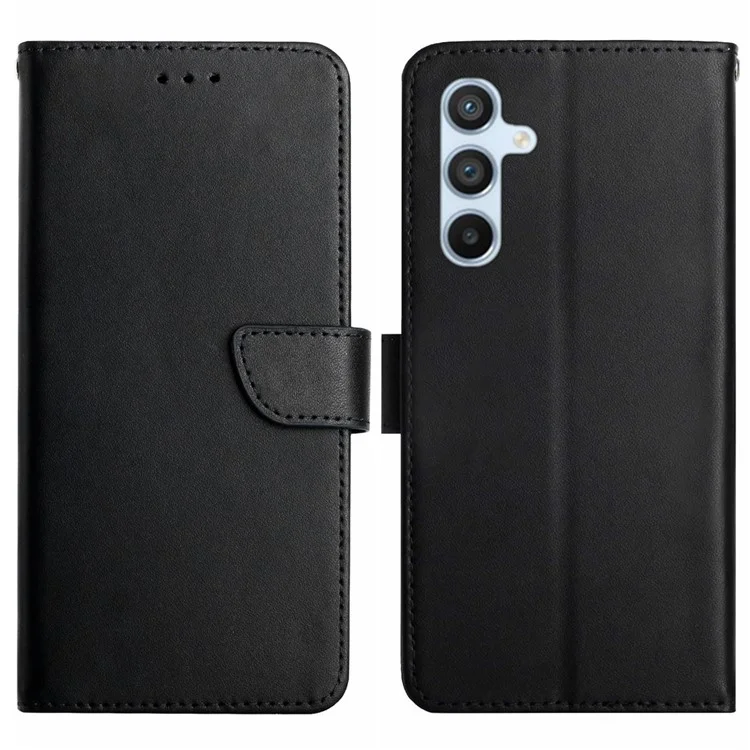 HT02 для Samsung Galaxy A25 5G (глобальная версия) (161,0 x 76,5 x 8,3 мм) Nappa Texture Phone Wallet Case Genuine Cow Leather Stand Phone Cover - Черный