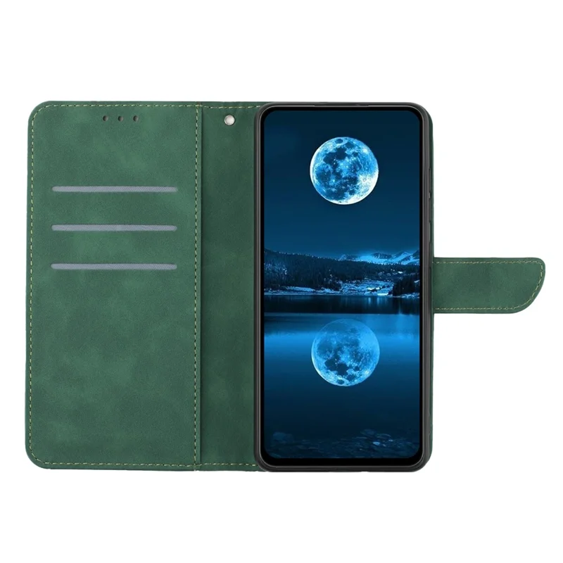HT05 For Samsung Galaxy A25 5G (Global) (161.0 x 76.5 x 8.3mm) PU Leather Phone Case Skin-touch Stand Wallet Imprinted Line Cover - Green